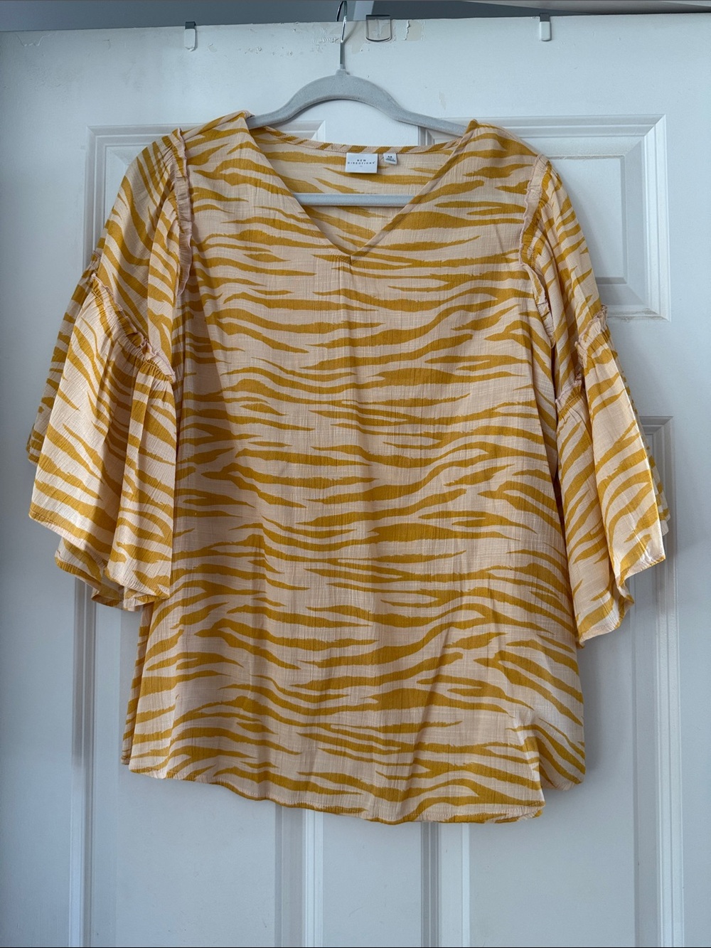 new directions Yellow Zebra-Print V-Neck Blouse